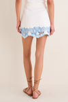 Sky Blue Embroidered Potter Mini Skirt