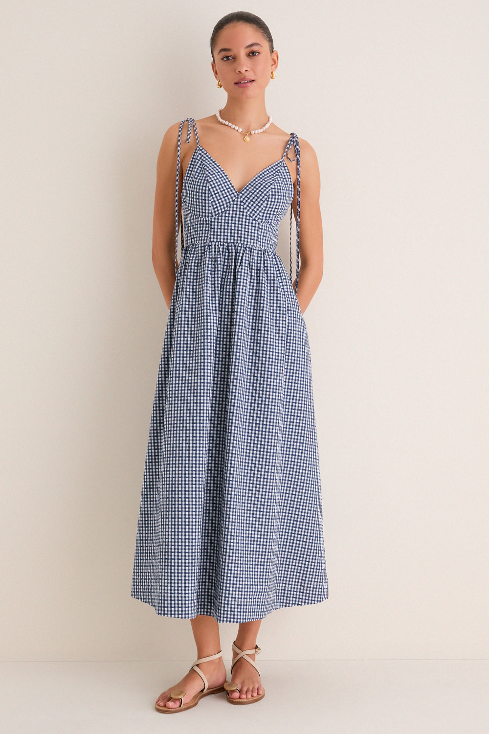 Navy Gingham Sloan Maxi Dress English Factory Navy Gingham / S Navy Gingham Sloan Maxi Dress English Factory Navy Gingham / S