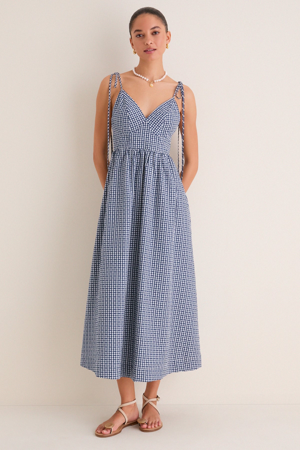 Navy Gingham Sloan Maxi Dress | English Factory Navy Gingham Sloan Maxi Dress | English Factory