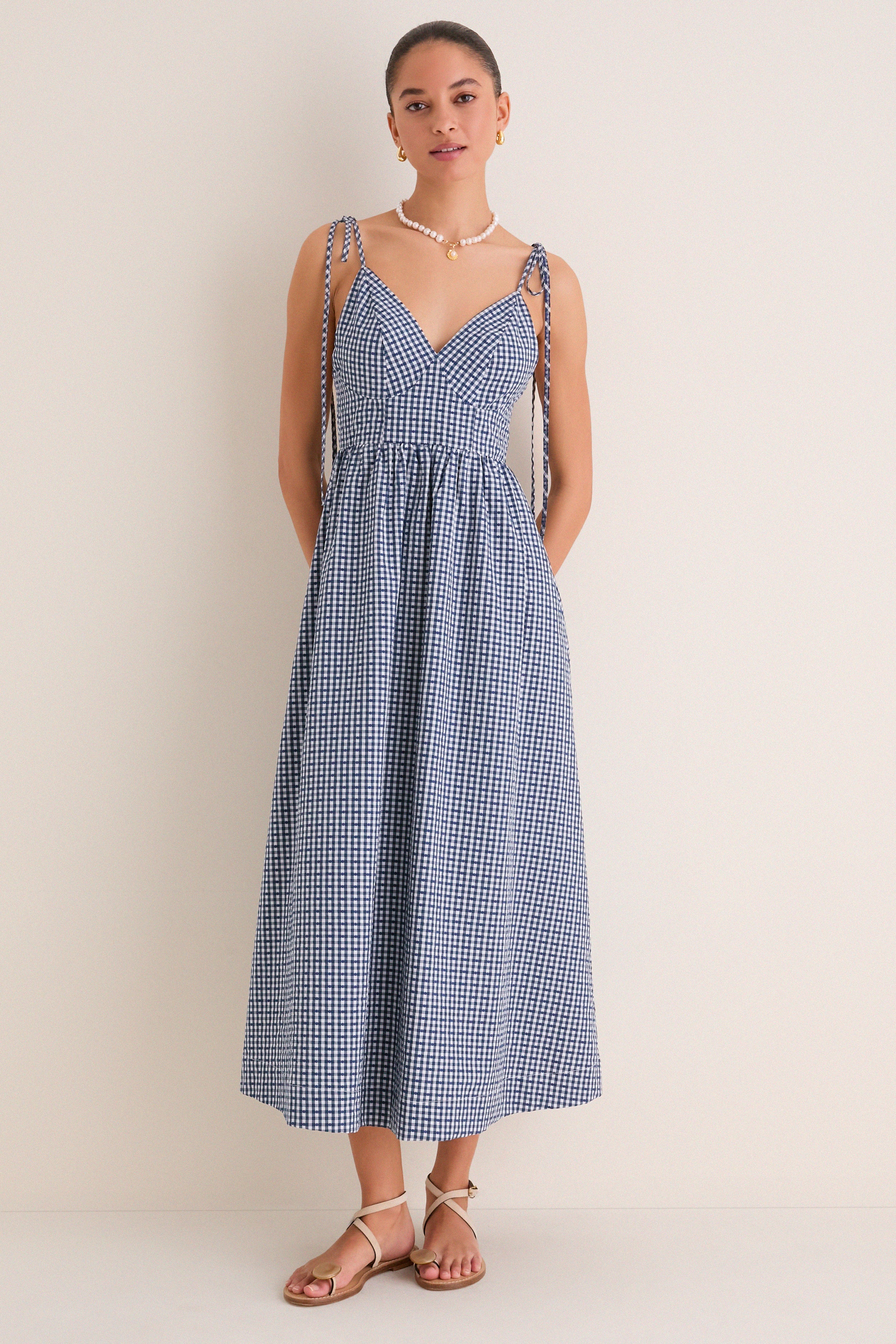 English Factory Navy Gingham Sloan Maxi Dress Navy Gingham / S English Factory Navy Gingham Sloan Maxi Dress Navy Gingham / S