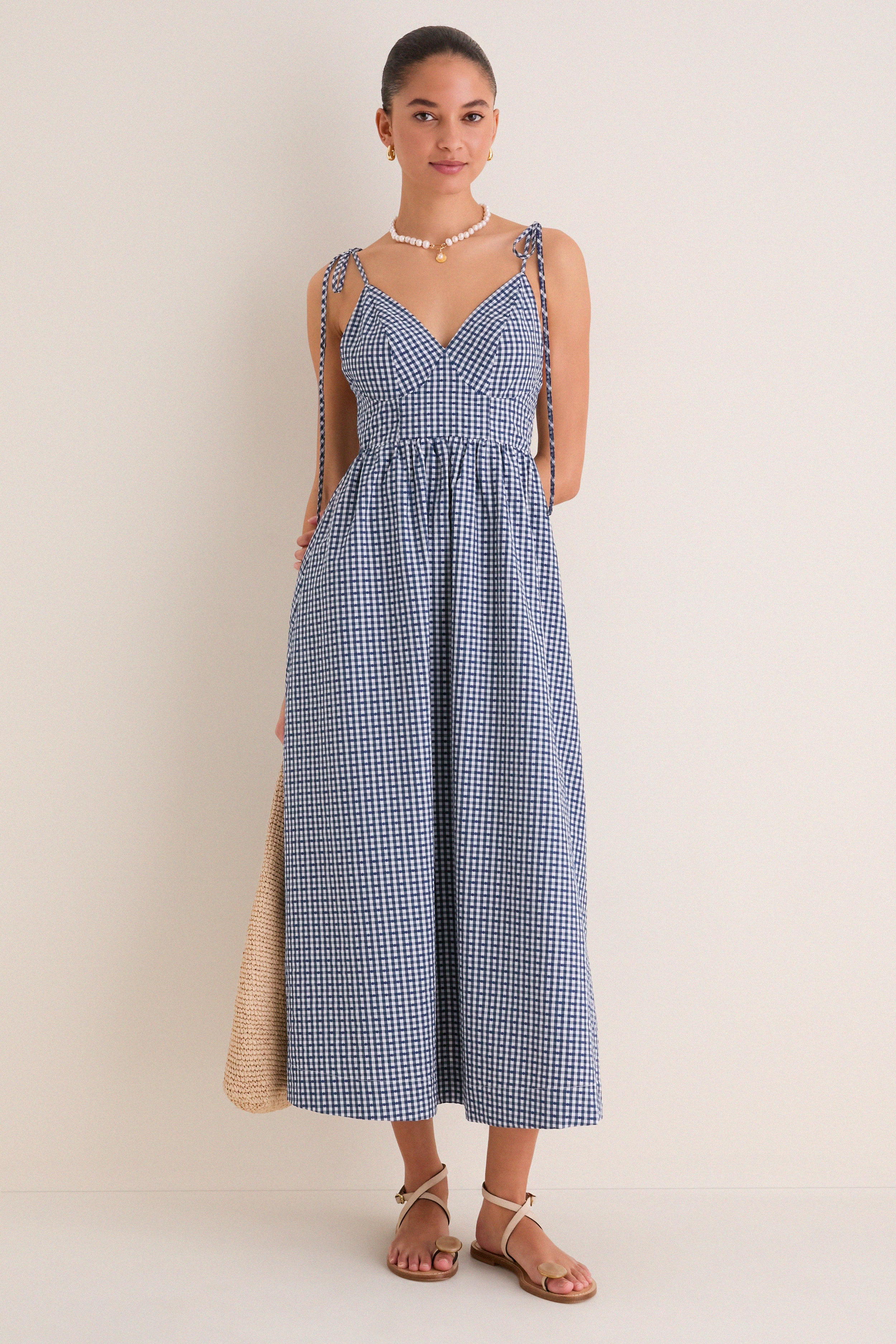 Navy Gingham Sloan Maxi Dress | English Factory