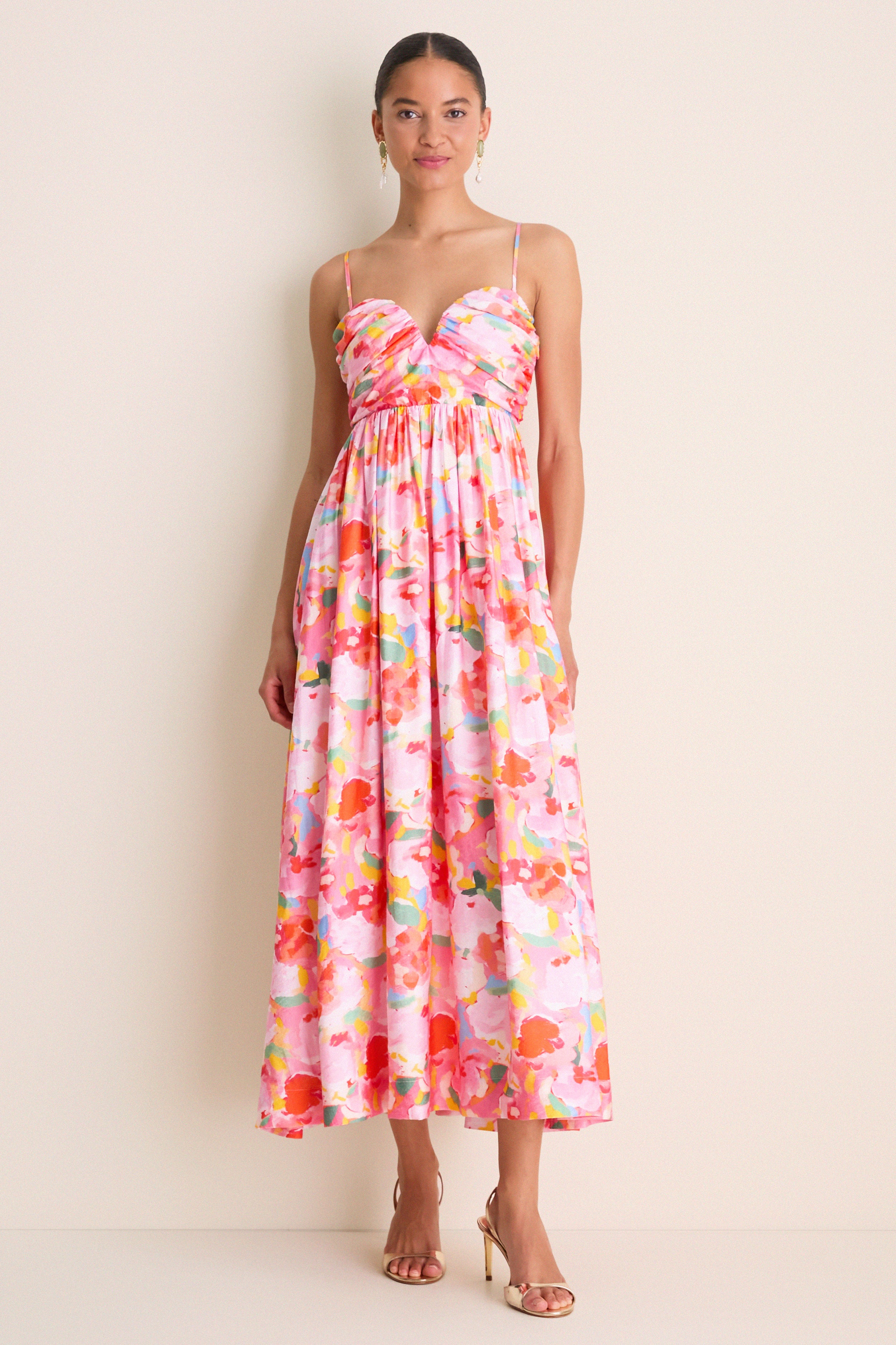 watercolor maxi dress Hyacinth House Pink Multi Harper Pink Multi Watercolor / XS Color:Iridescent Aqua Solid Ceremony Dress Shirt Floral Spring Dress Cut from airy watercolor