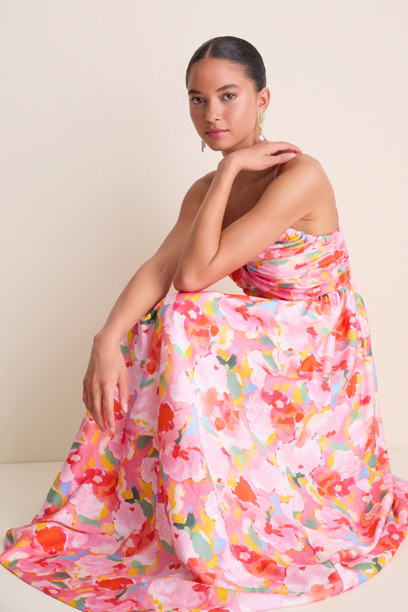 watercolor maxi dress Hyacinth House Pink Multi Watercolor Harper Maxi Dress Pink Multi Watercolor / XS