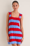 Cornflower Blue & Red Crochet Cooper Mini Dress