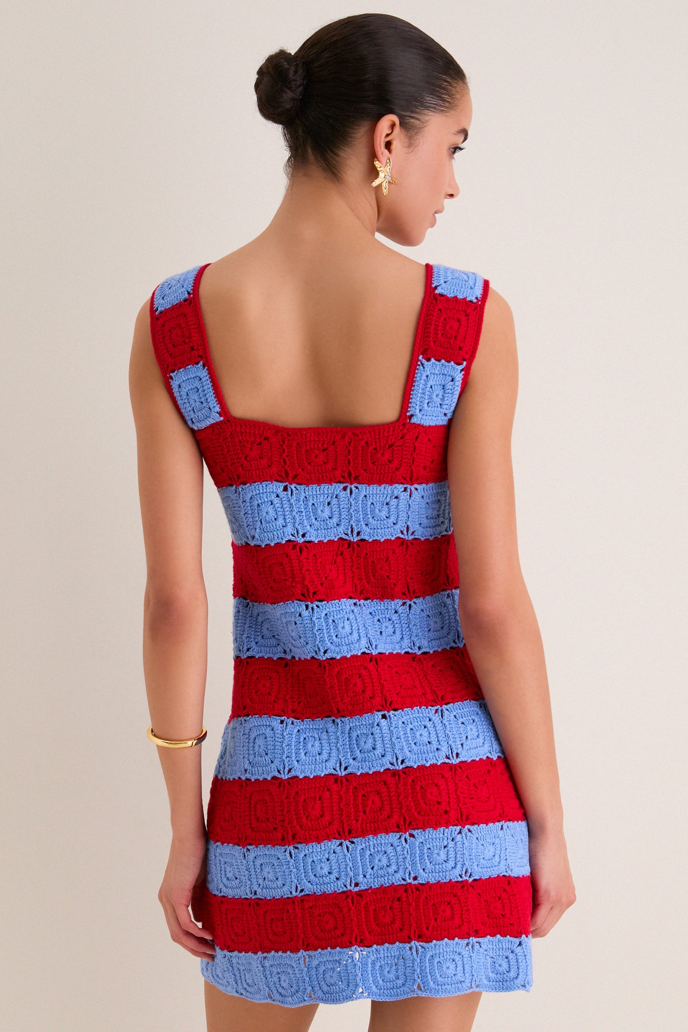 Hyacinth House Cornflower Blue & Red Crochet Cooper Mini Dress Cornflower Blue & Red / M Hyacinth House Cornflower Blue & Red Crochet Cooper Mini Dress Cornflower Blue & Red / M