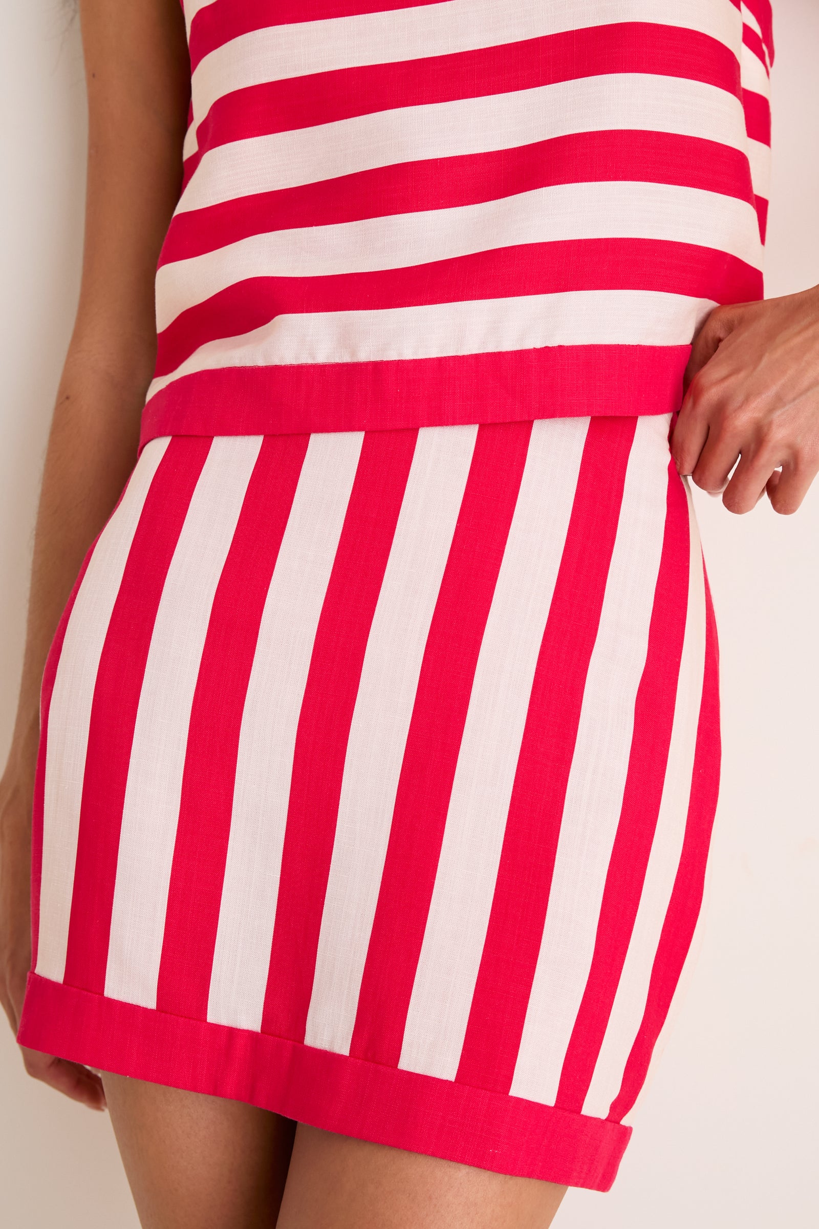 Red & Tan Cabana Stripe Verey Mini Skirt