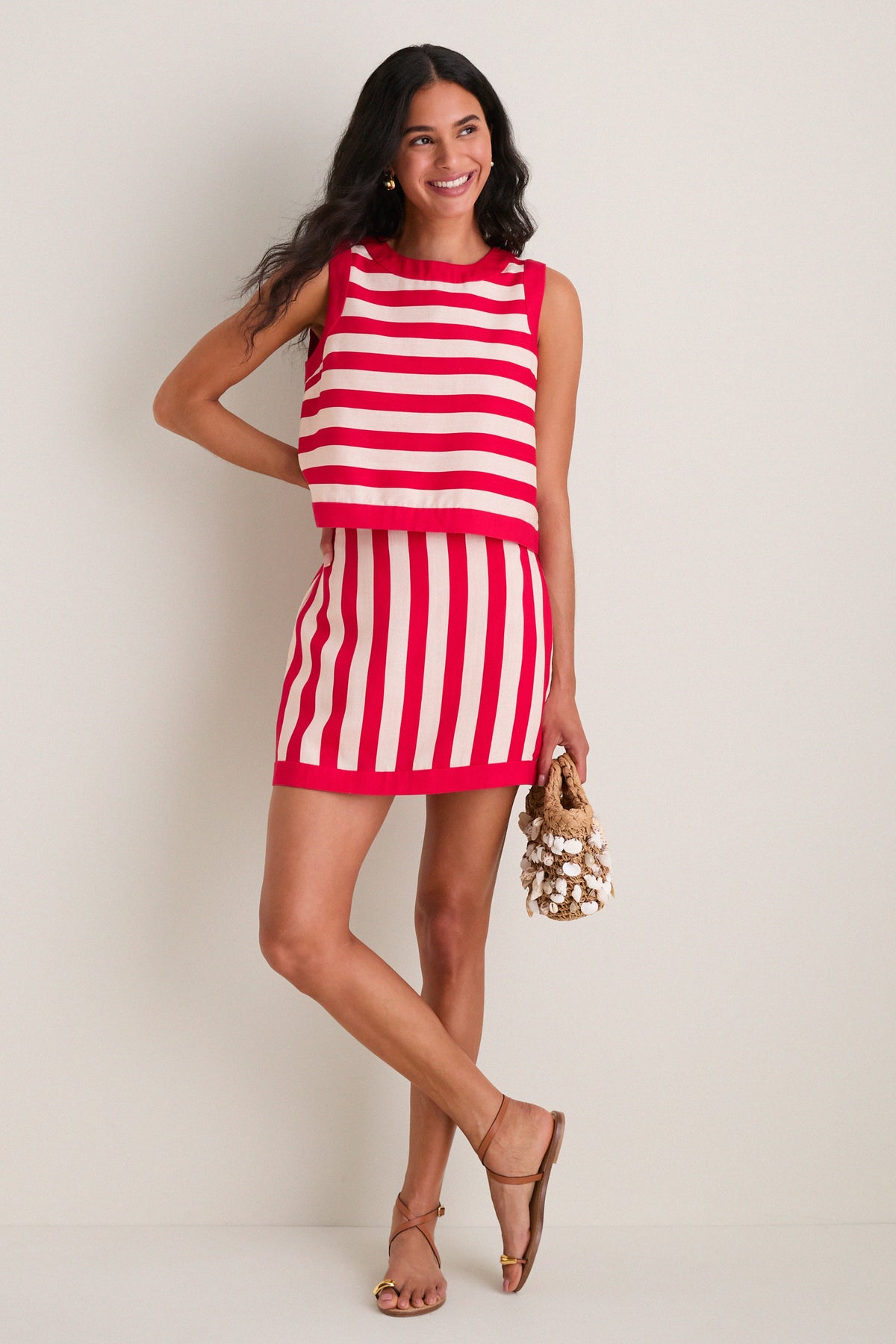 Red & Tan Cabana Stripe Verey Mini Skirt