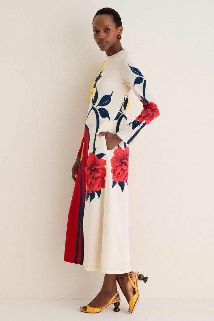 Queen Peony Placee Long Sleeve Swing Dress | La DoubleJ