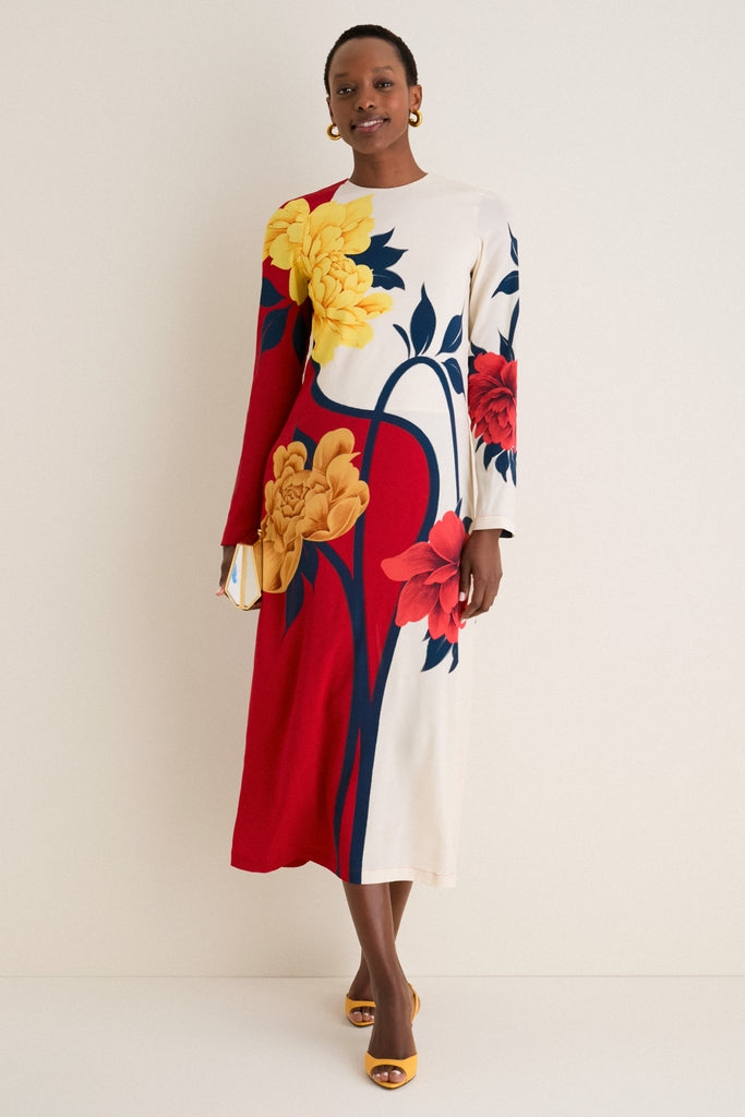 La DoubleJ Dresses Women - Long Sleeve Swing Dress Queen Peony Place Red M 96% Viscose 4% Elastane La DoubleJ Dresses Women - Long Sleeve Swing Dress Queen Peony Place Red M 96% Viscose 4% Elastane