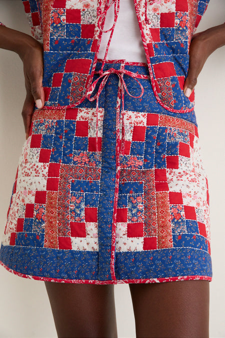 Blue Multi Quilted Louise Mini Skirt