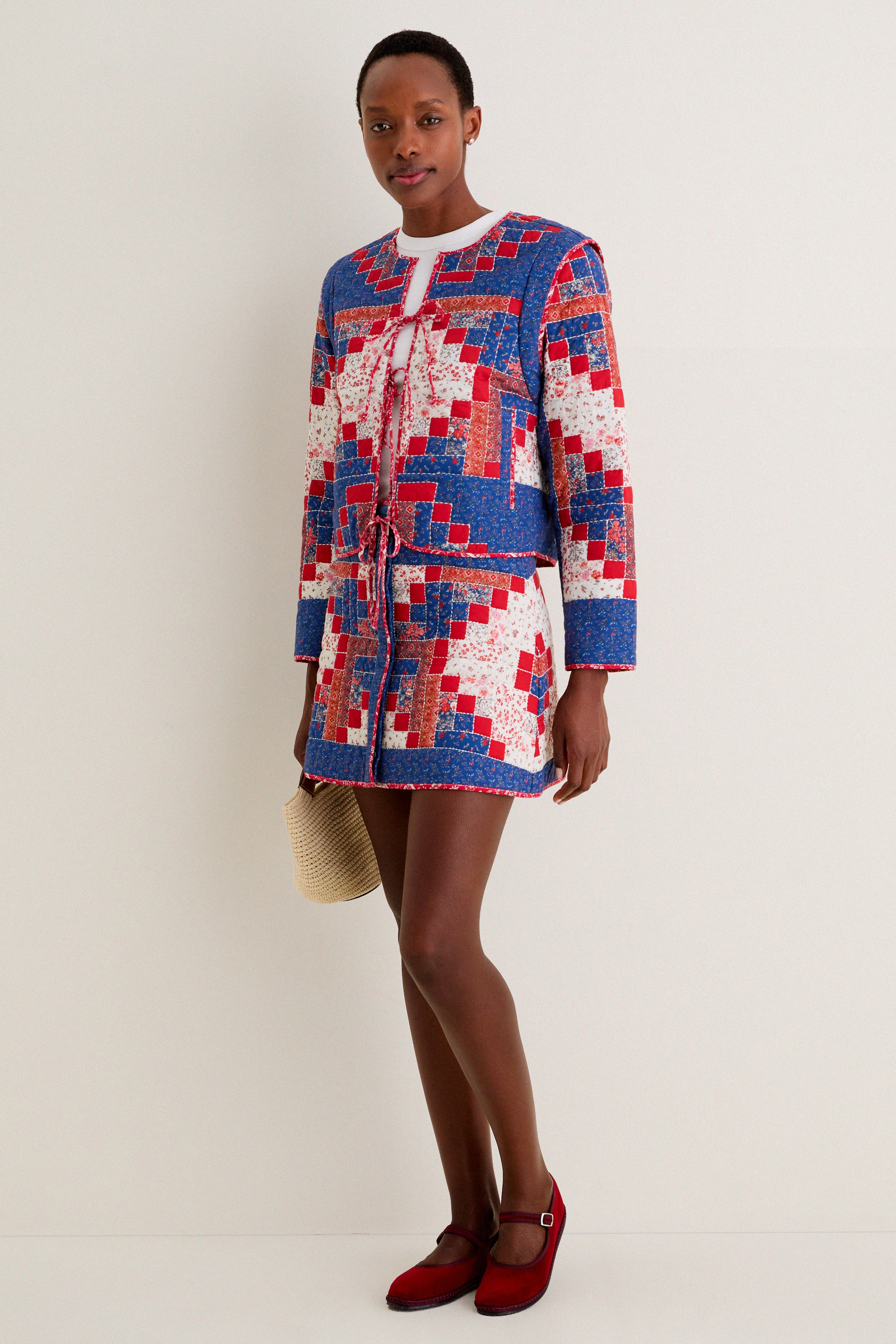 スカート Ans Dotsloevner / MINI SKIRT W/ TAG Blue Multi Quilted Louise Mini Skirt | Love the Label