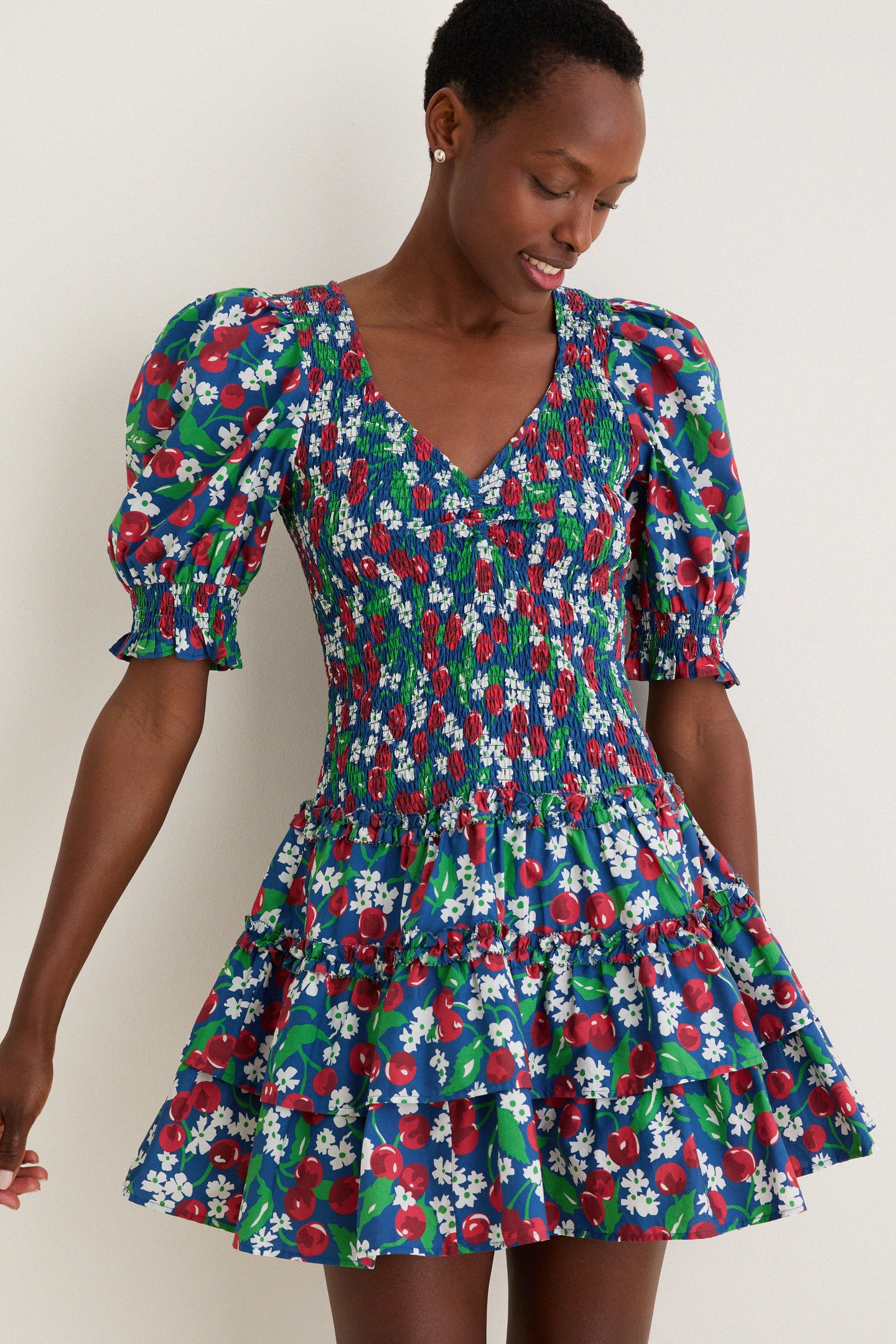 Miss Cherry Print Audrey Short Sleeve Dress
