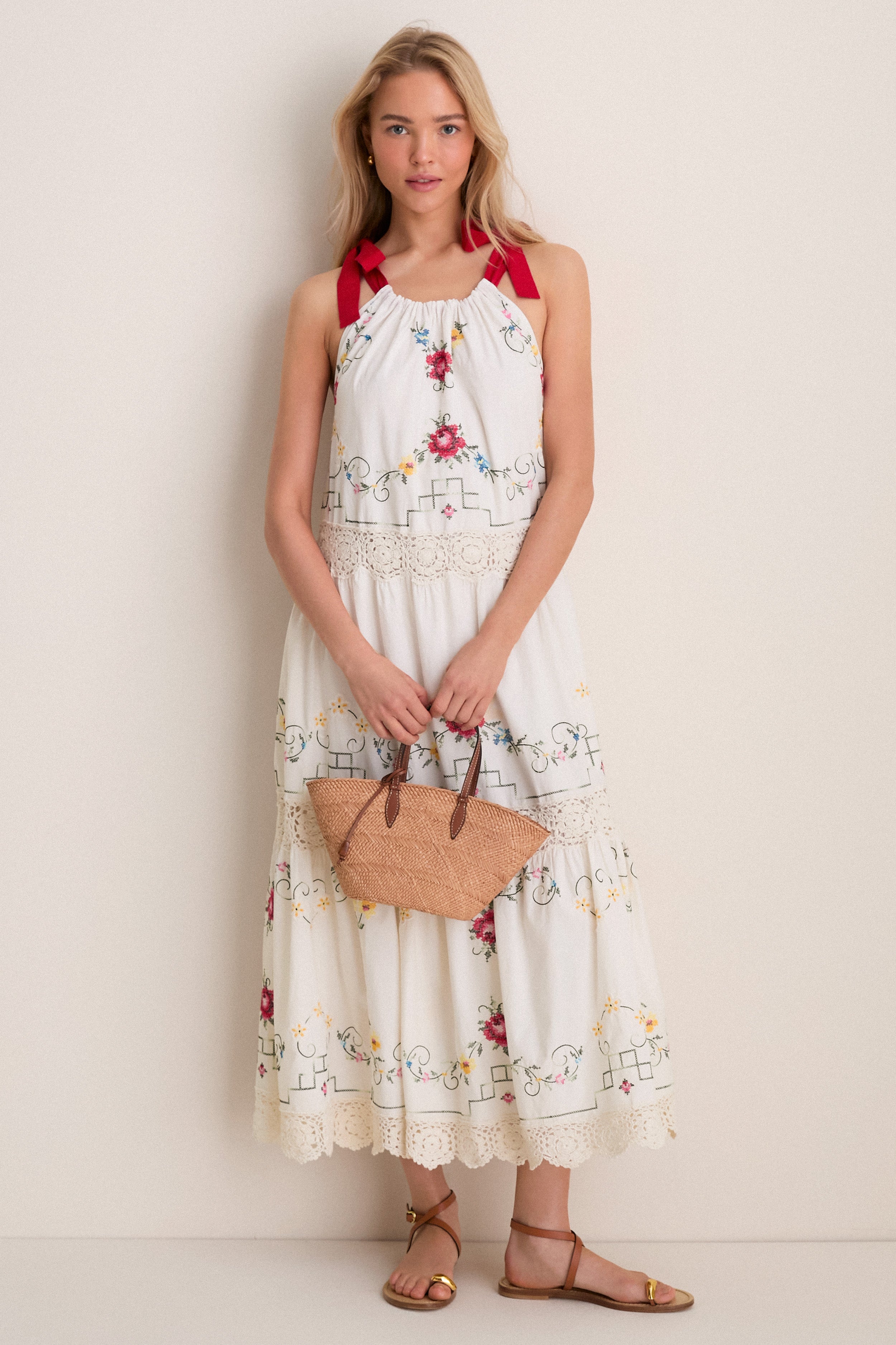 embroidered tea dress Blush Embroidered Cotton Tea Dress main image 0