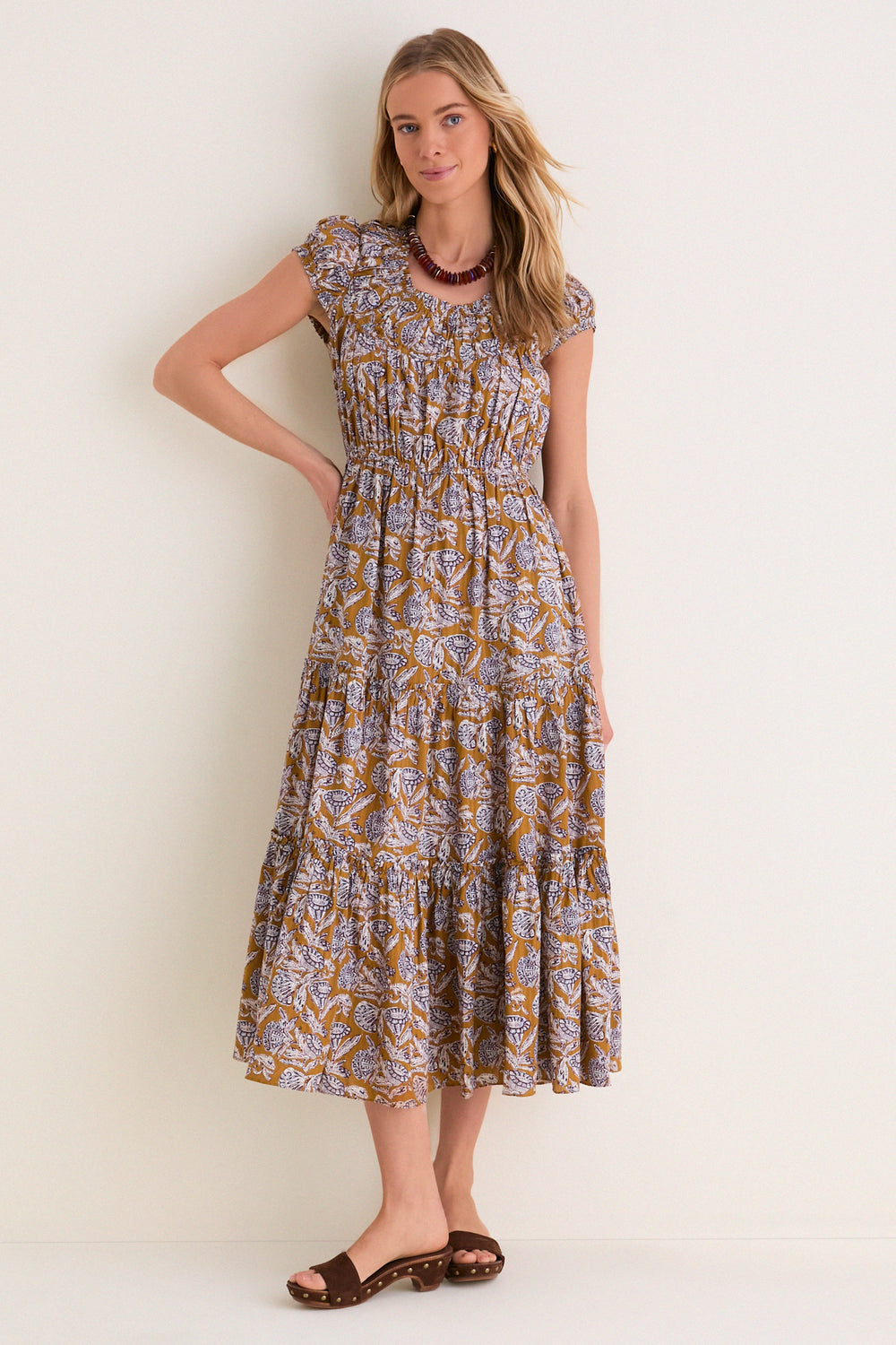 alexis alora embroidered cotton midi dress Alora Embroidered Dress in Champagne