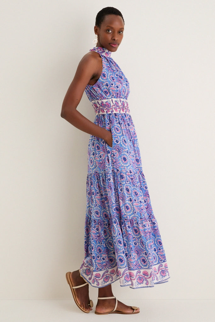 Blue with Pink Flowers Bella Halter Maxi Dress | Bell by Alicia Bell Blue with Pink Flowers Bella Halter Maxi Dress | Bell by Alicia Bell