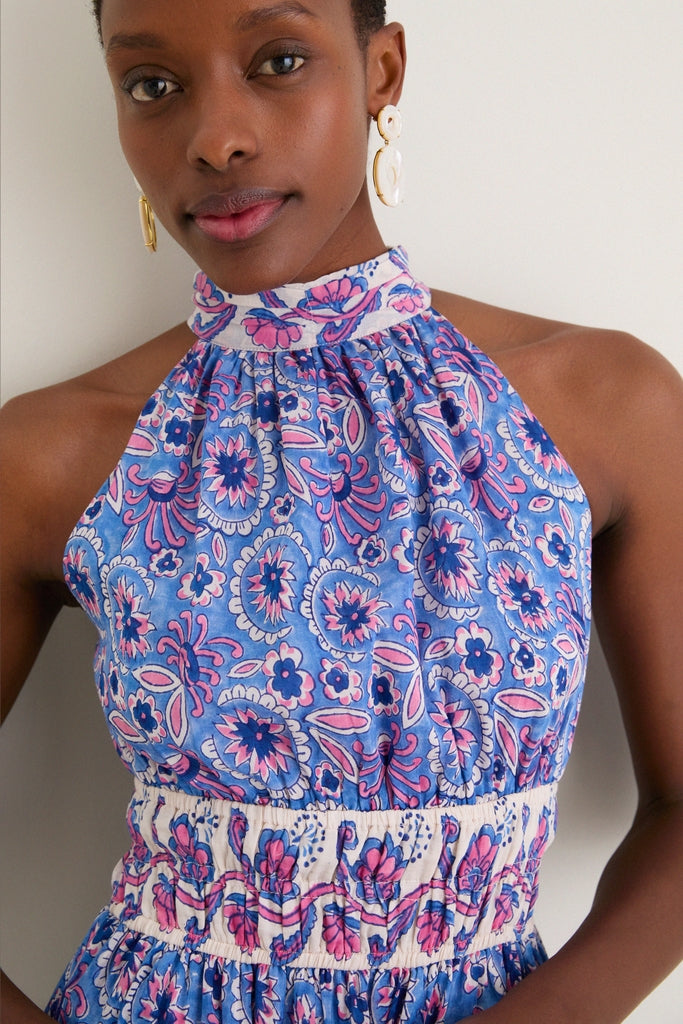 Blue with Pink Flowers Bella Halter Maxi Dress | Bell by Alicia Bell Blue with Pink Flowers Bella Halter Maxi Dress | Bell by Alicia Bell