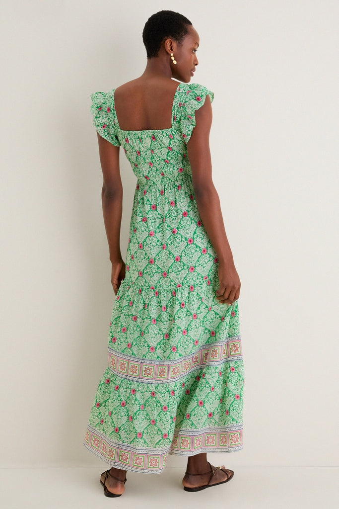 Green with Pink Flowers Fleur Maxi Dress