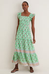 Green with Pink Flowers Fleur Maxi Dress