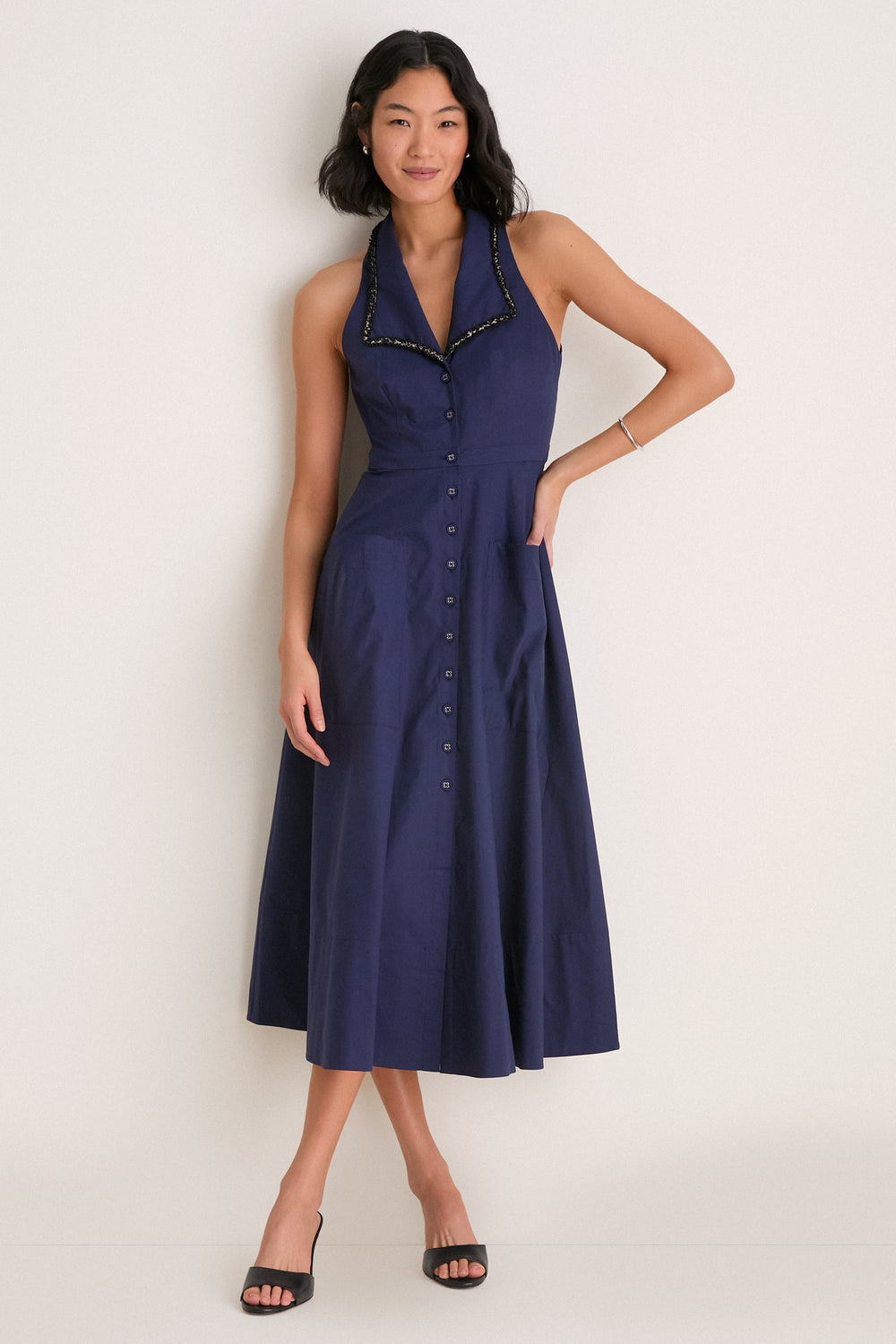 True Navy Jessica Midi Dress | Saloni