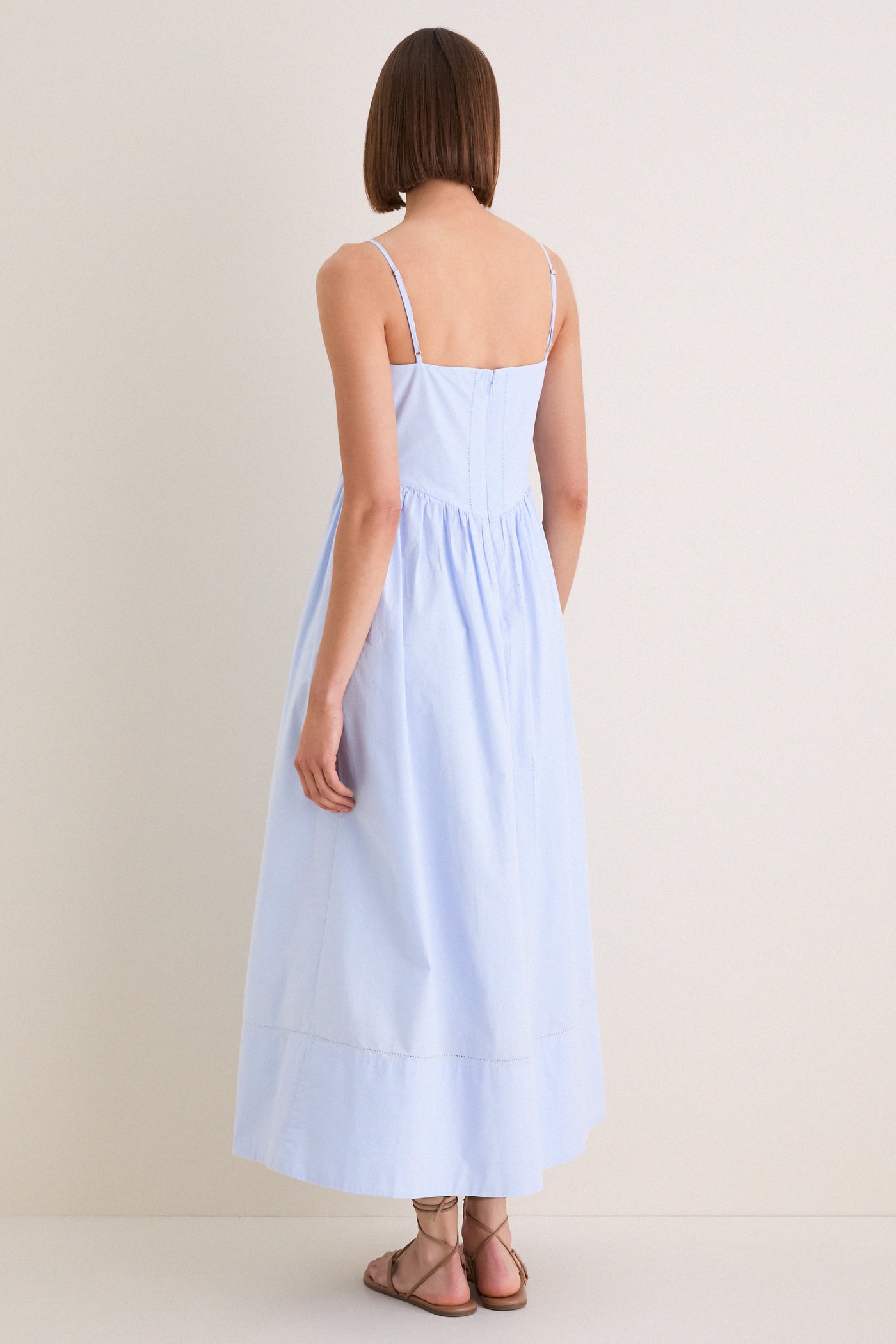 french blue midi dress Blue High Neck Ruffle Tiered A-Line Midi Dress