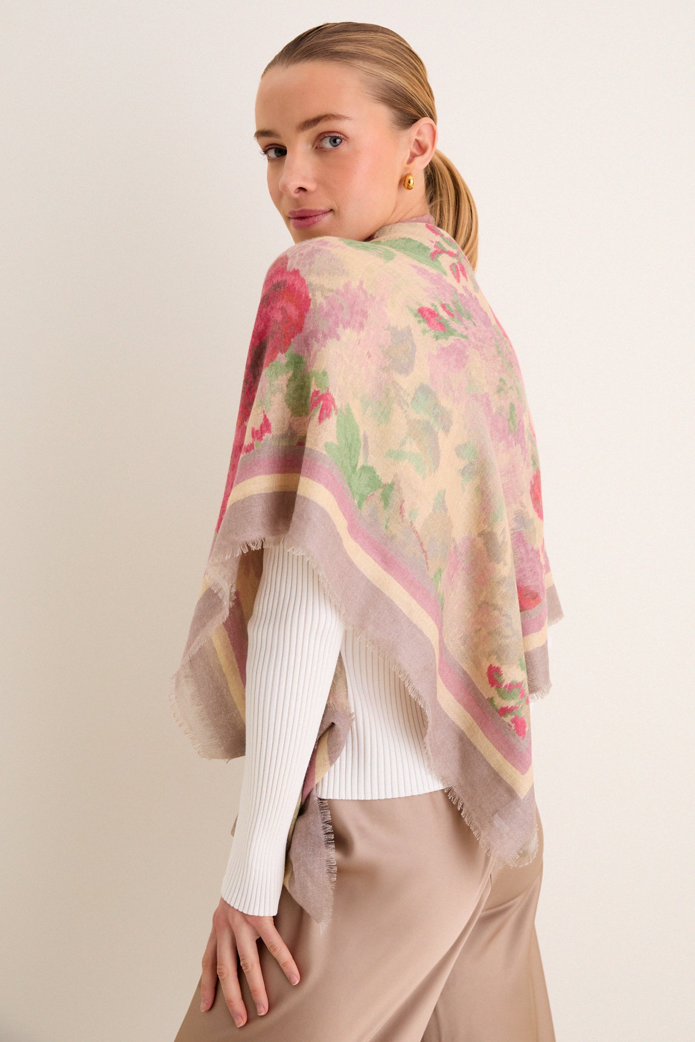 Rose Blur Silk Cashmere Blend Large Scarf