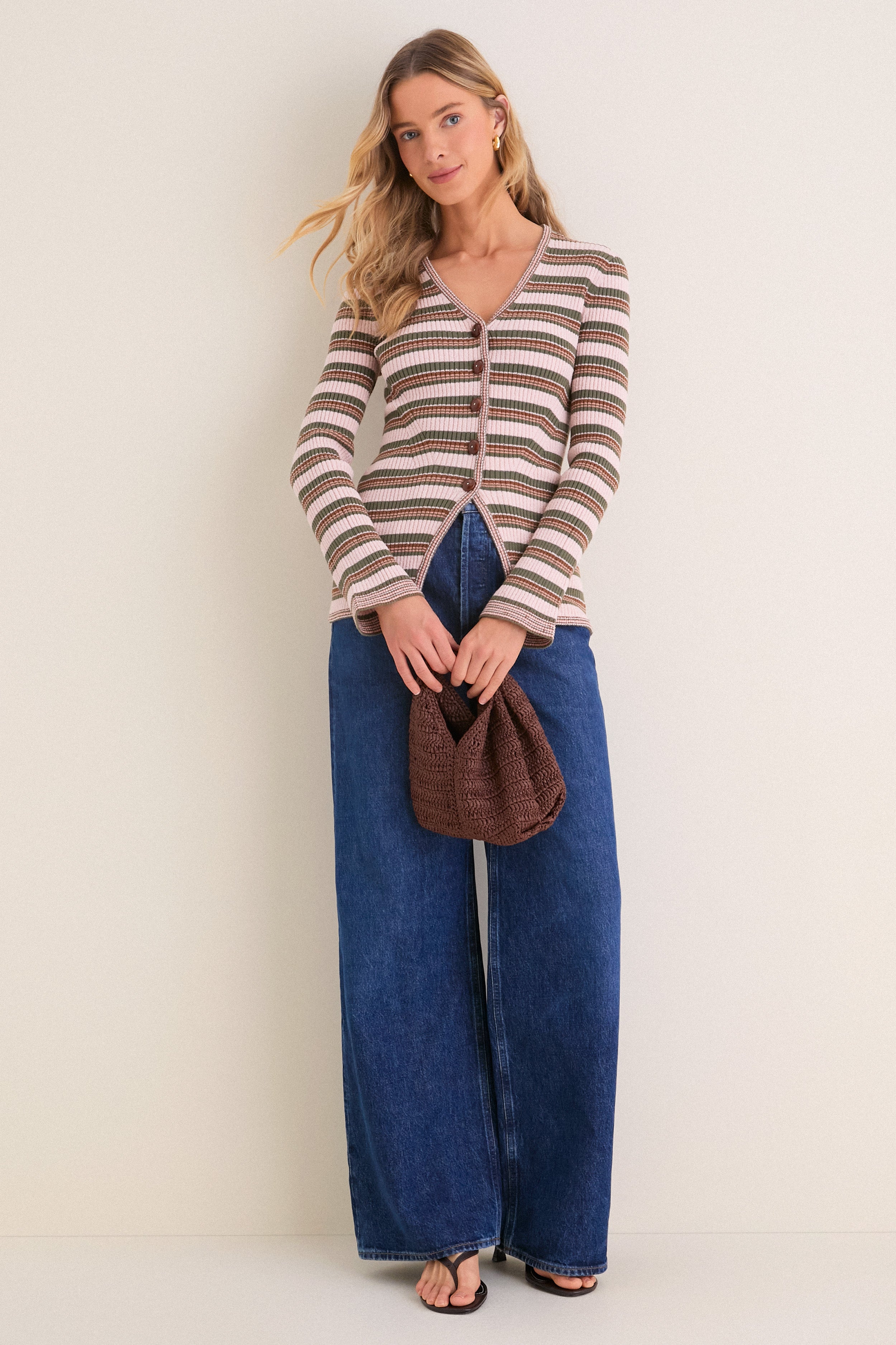 Pink Shell and Stone Army Grazia Cardigan | Veronica Beard