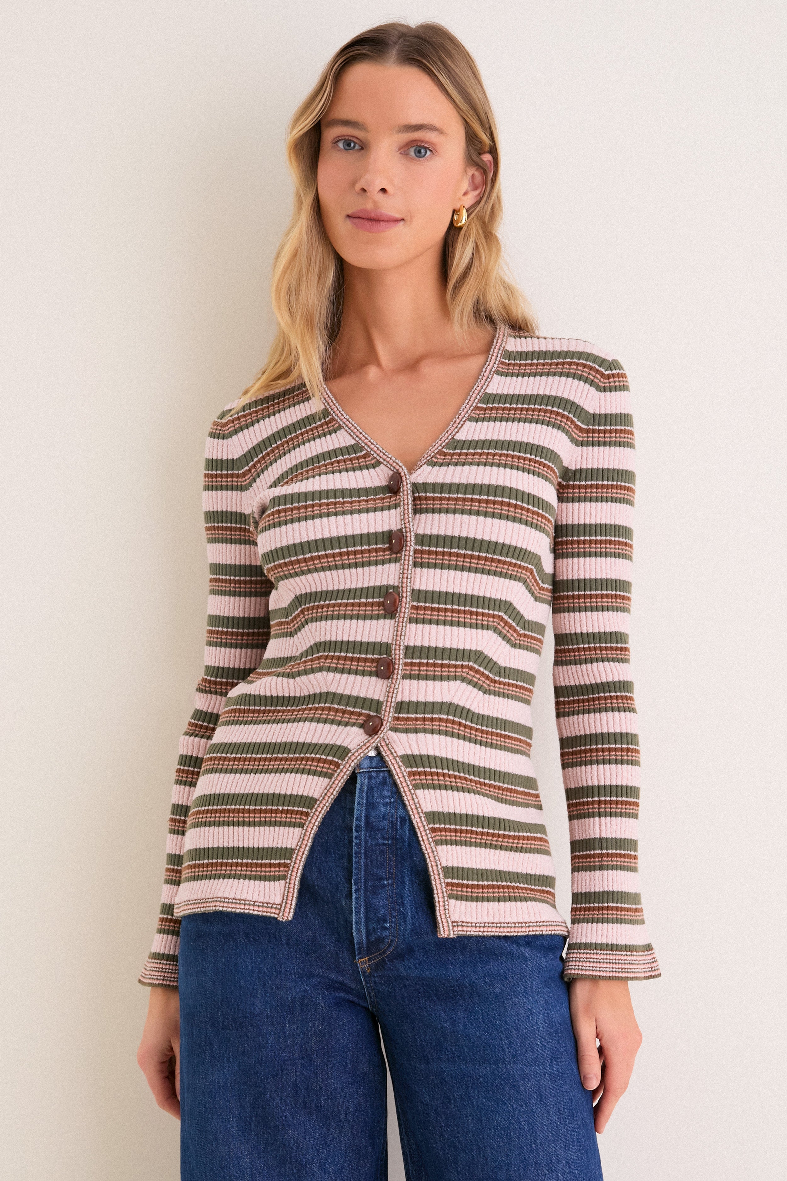カーディガン Chesty - seventen bymihokawahito Pink Shell and Stone Army Grazia Cardigan | Veronica Beard