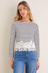 Dove and Navy Stripe Hovey Top with Lace