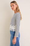 Dove and Navy Stripe Hovey Top with Lace