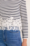 Dove and Navy Stripe Hovey Top with Lace