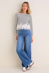 Dove and Navy Stripe Hovey Top with Lace