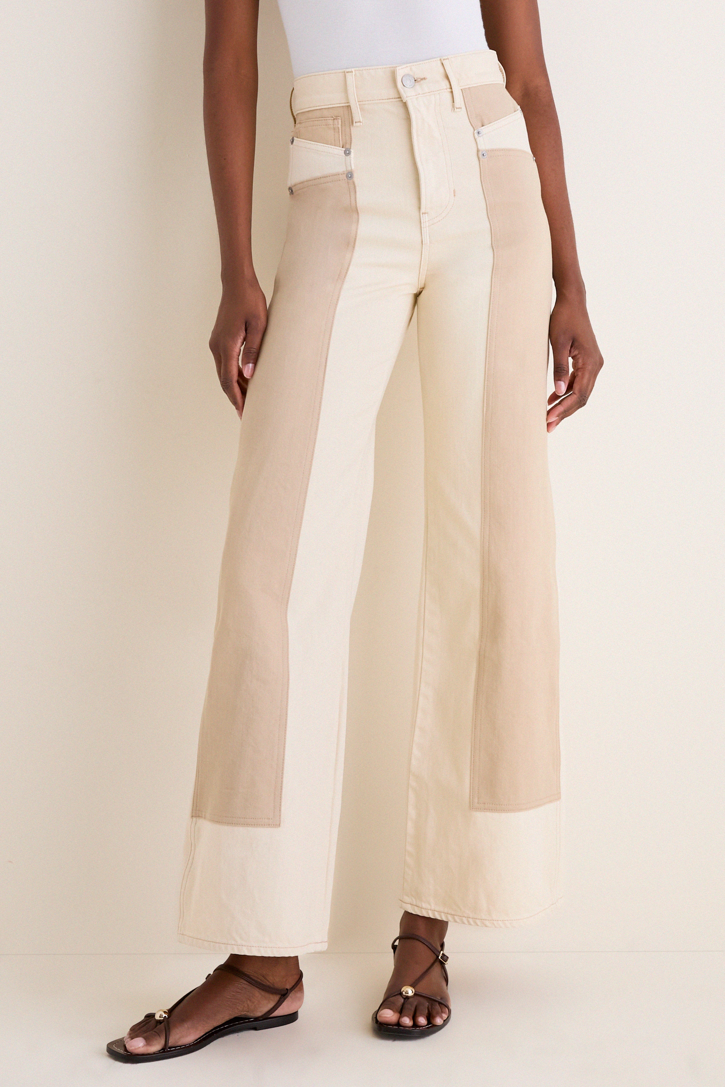 Ecru and Stone Khaki Taylor High Rise Wide Leg