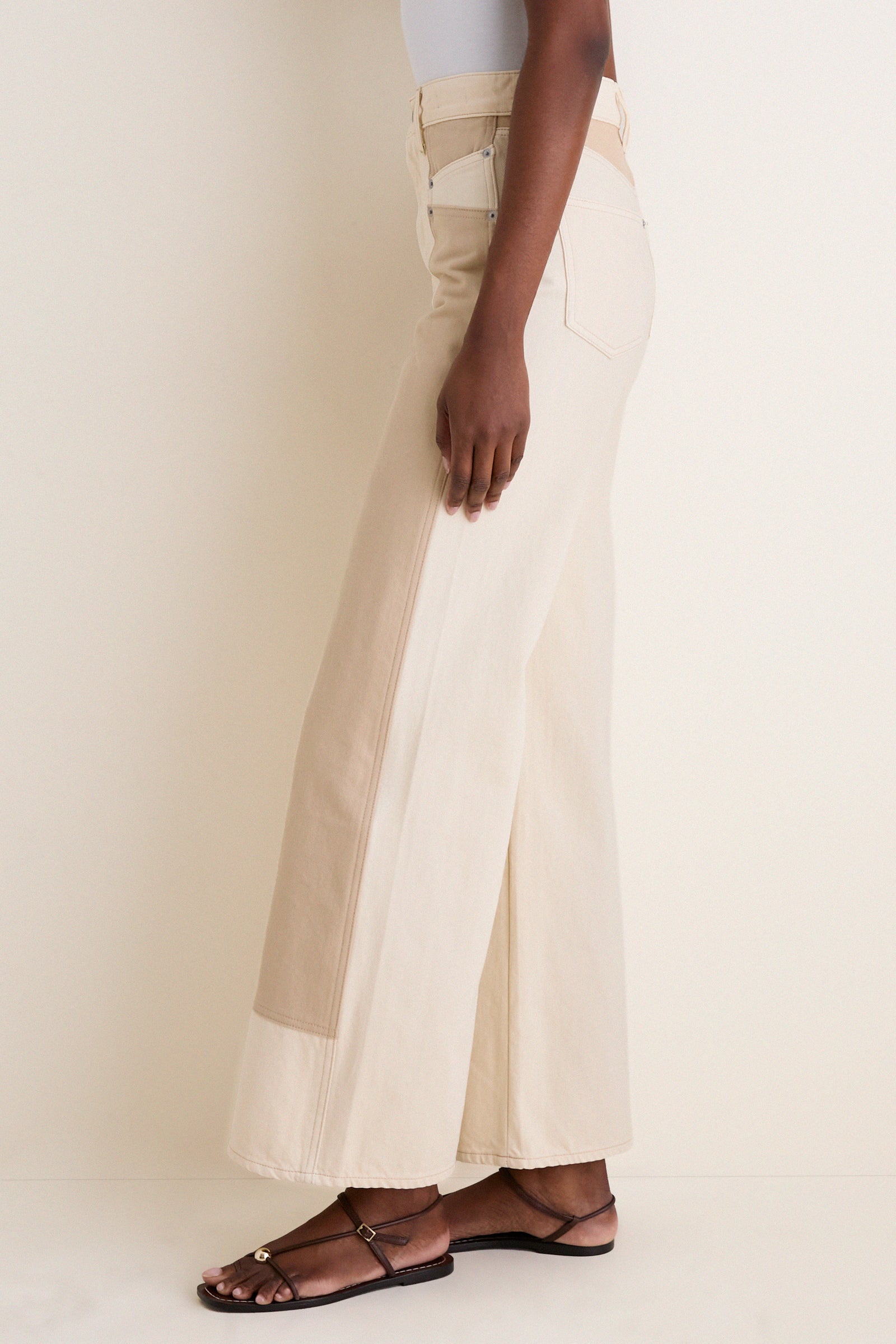 Ecru and Stone Khaki Taylor High Rise Wide Leg