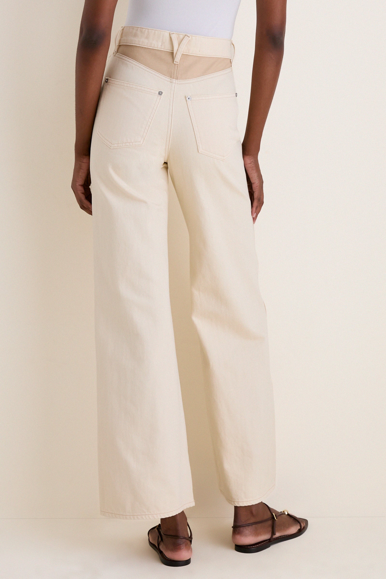 Ecru and Stone Khaki Taylor High Rise Wide Leg