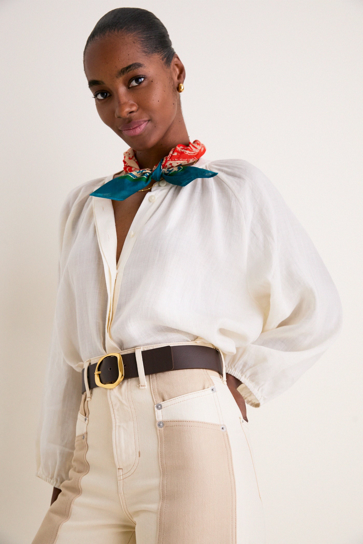 Ecru and Stone Khaki Taylor High Rise Wide Leg