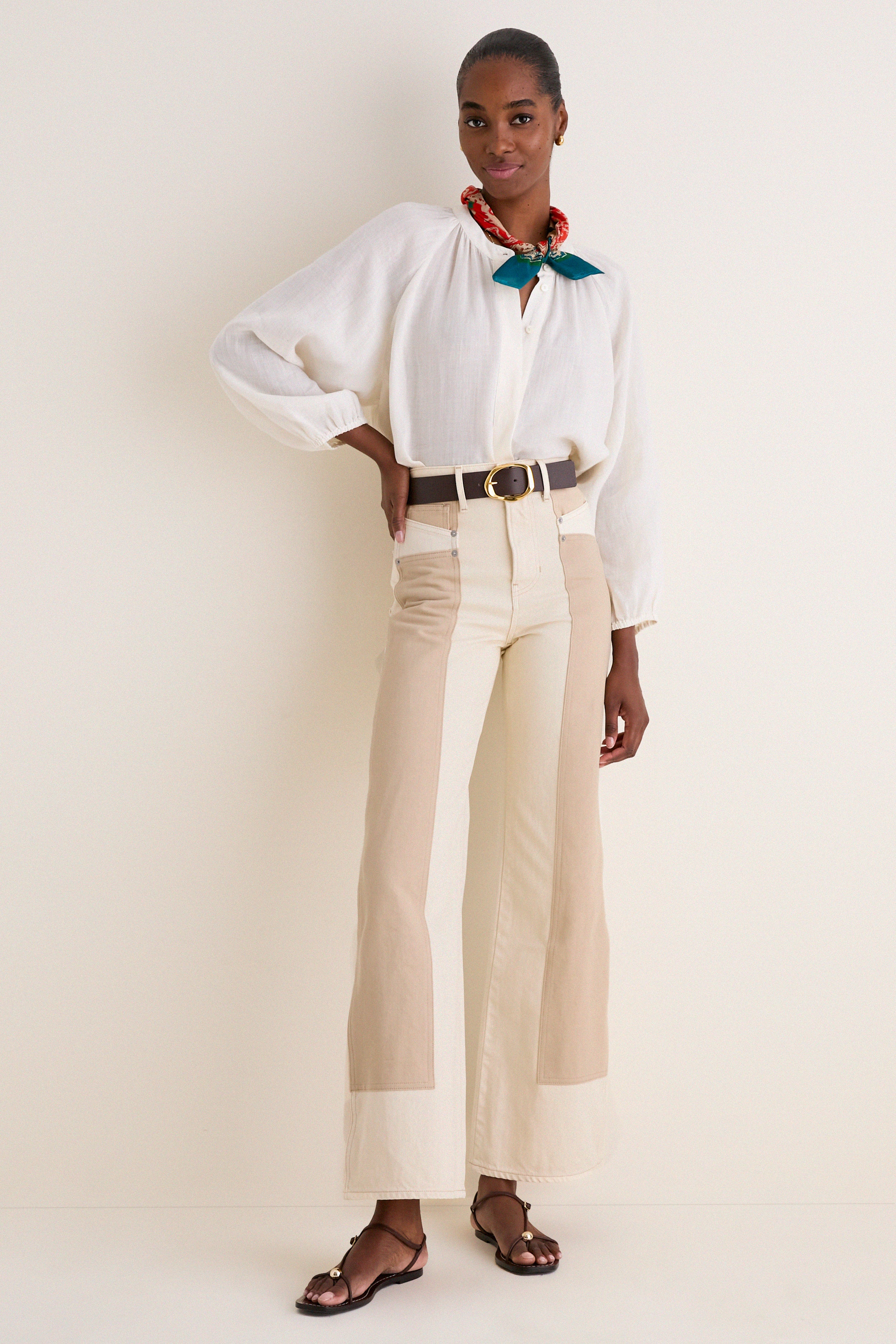 Ecru and Stone Khaki Taylor High Rise Wide Leg | Veronica Beard