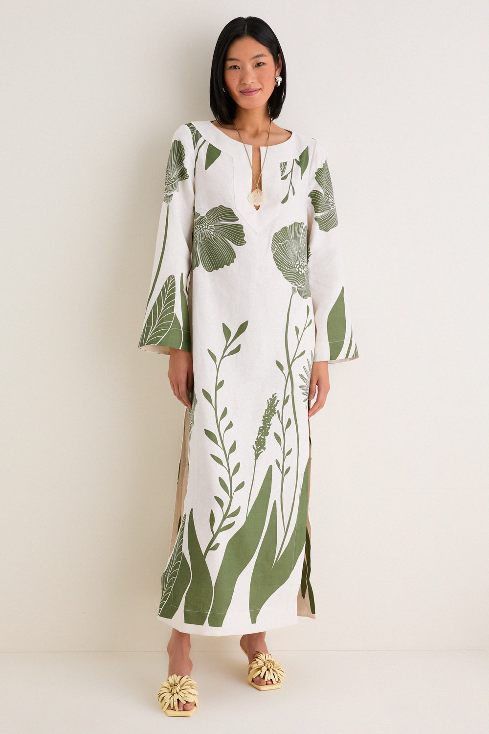 Green Floral Border Que Energia Tunic Dress | Andres Otalora Green Floral Border Que Energia Tunic Dress | Andres Otalora