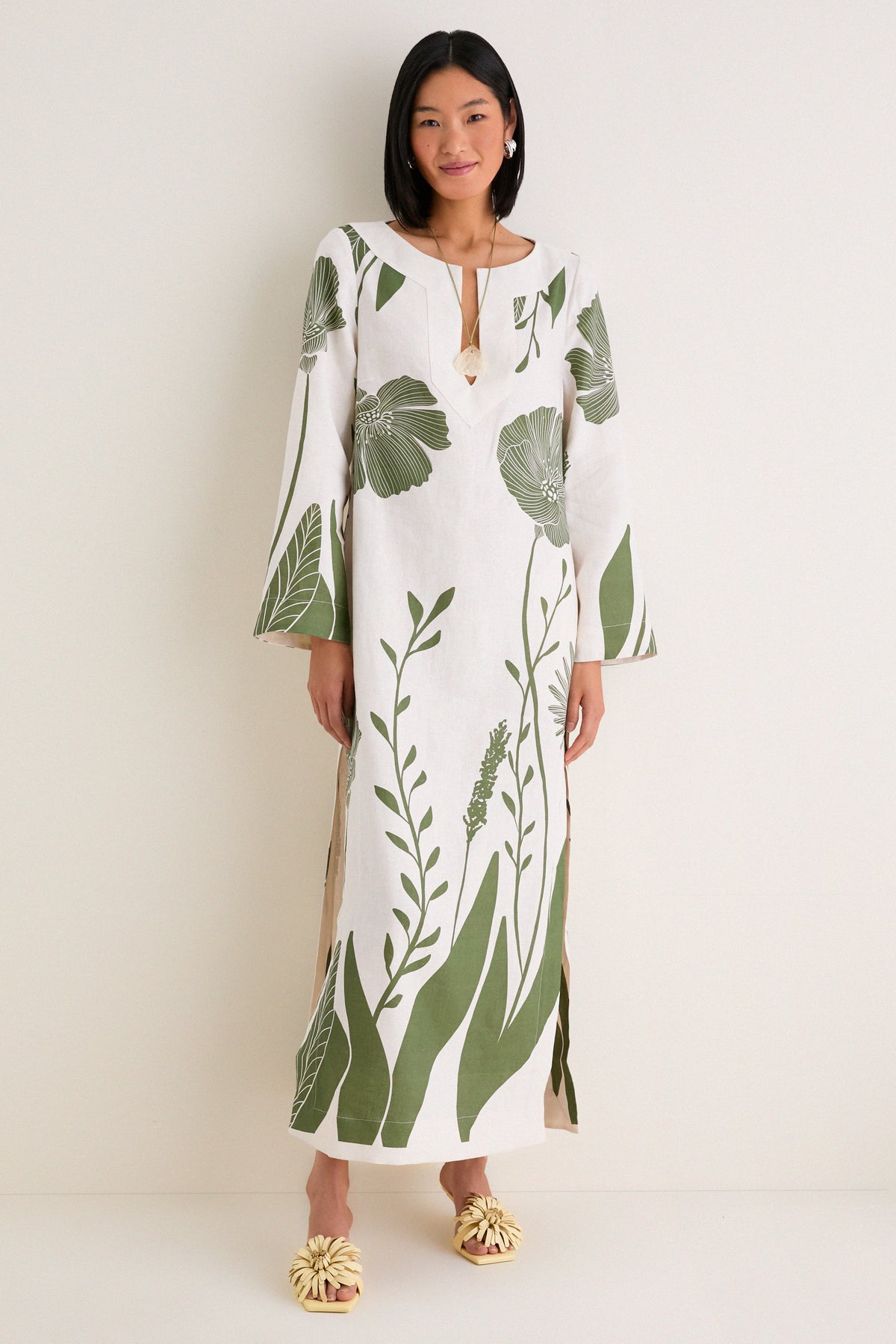 Green Floral Border Que Energia Tunic Dress | Andres Otalora Green Floral Border Que Energia Tunic Dress | Andres Otalora