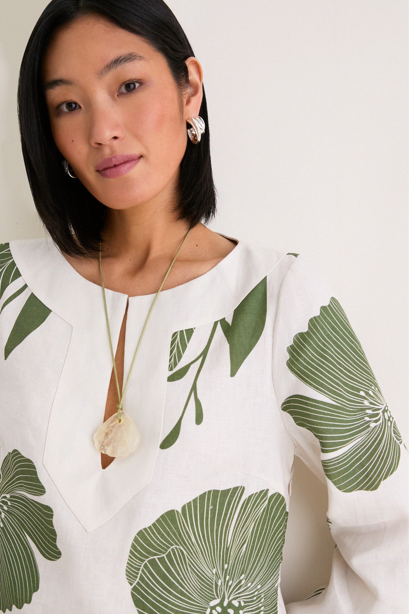 Green Floral Border Que Energia Tunic Dress | Andres Otalora