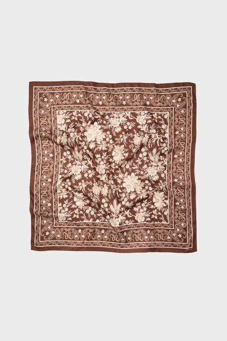 Brown Floral Medium Silk Scarf