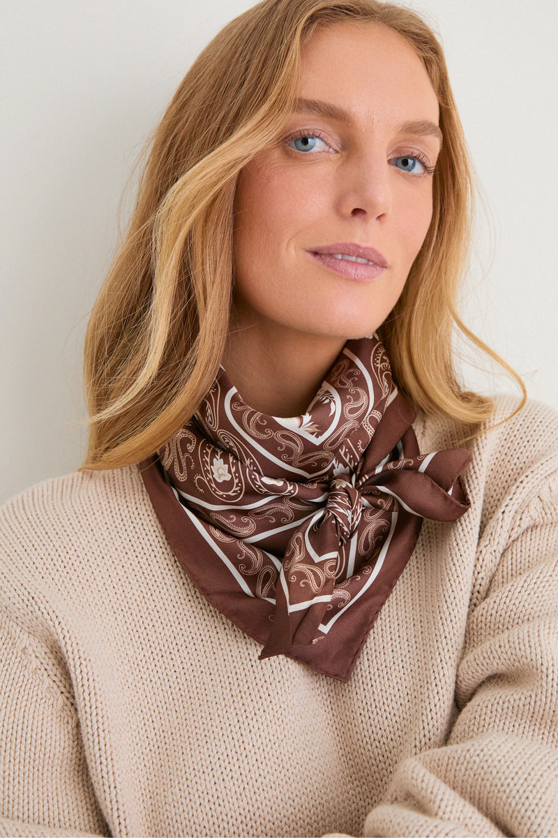 Brown Floral Medium Silk Scarf