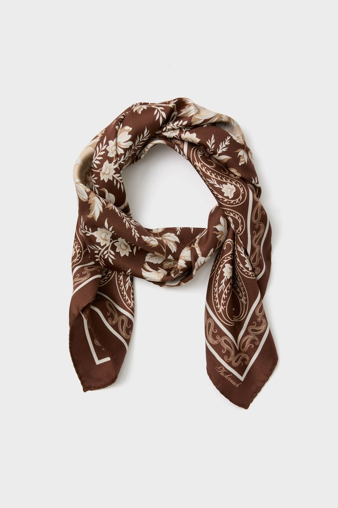 Brown Floral Medium Silk Scarf