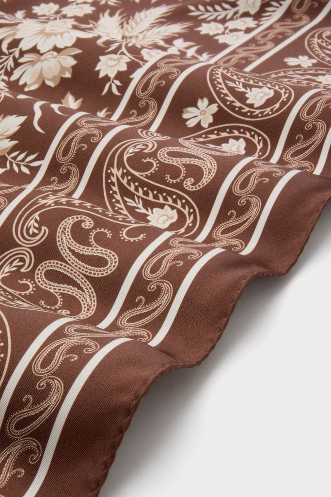 Brown Floral Medium Silk Scarf