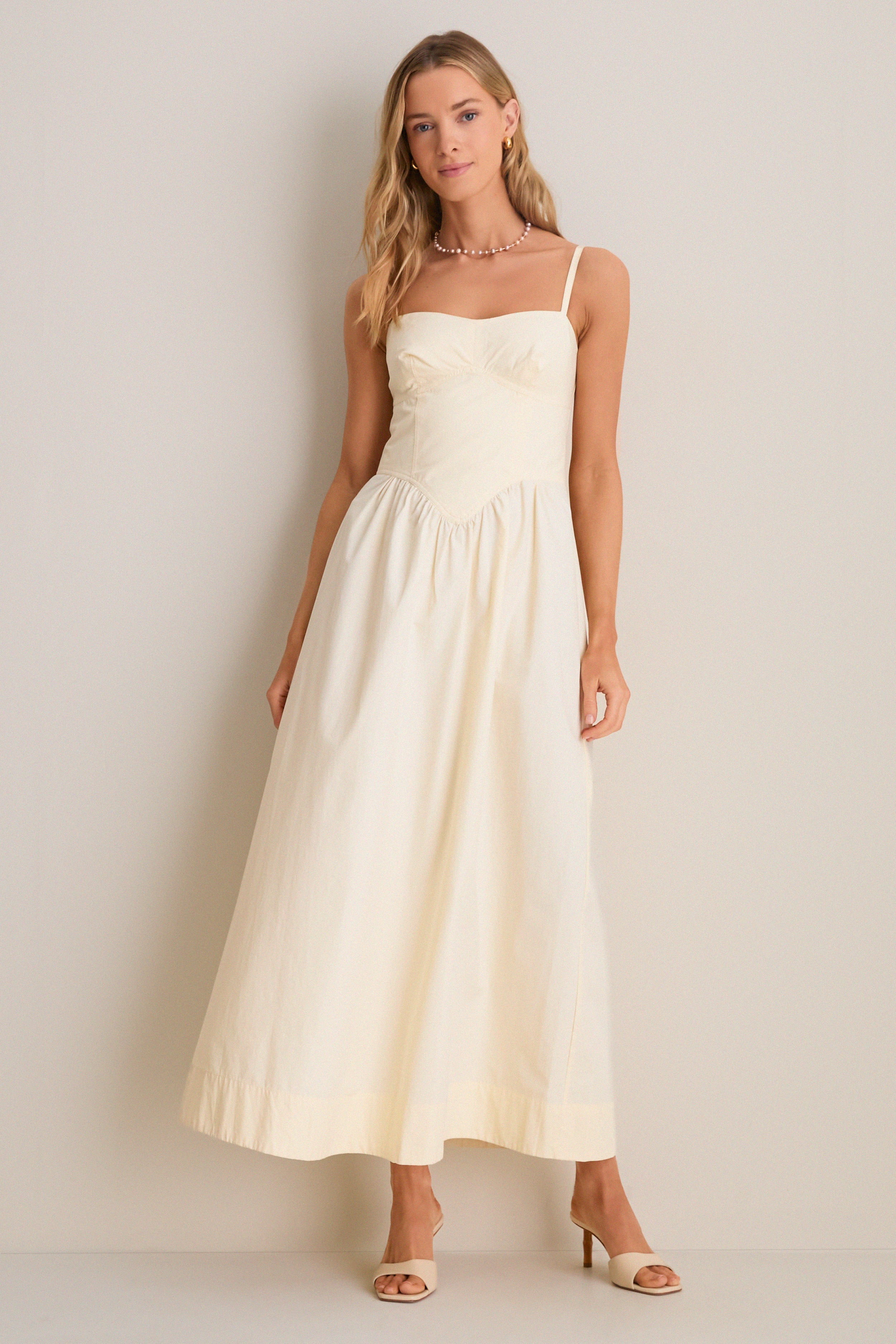 Dress To Beige Shell Waisted Midi Dress Beige Shell / XL Dress To Beige Shell Waisted Midi Dress Beige Shell / XL