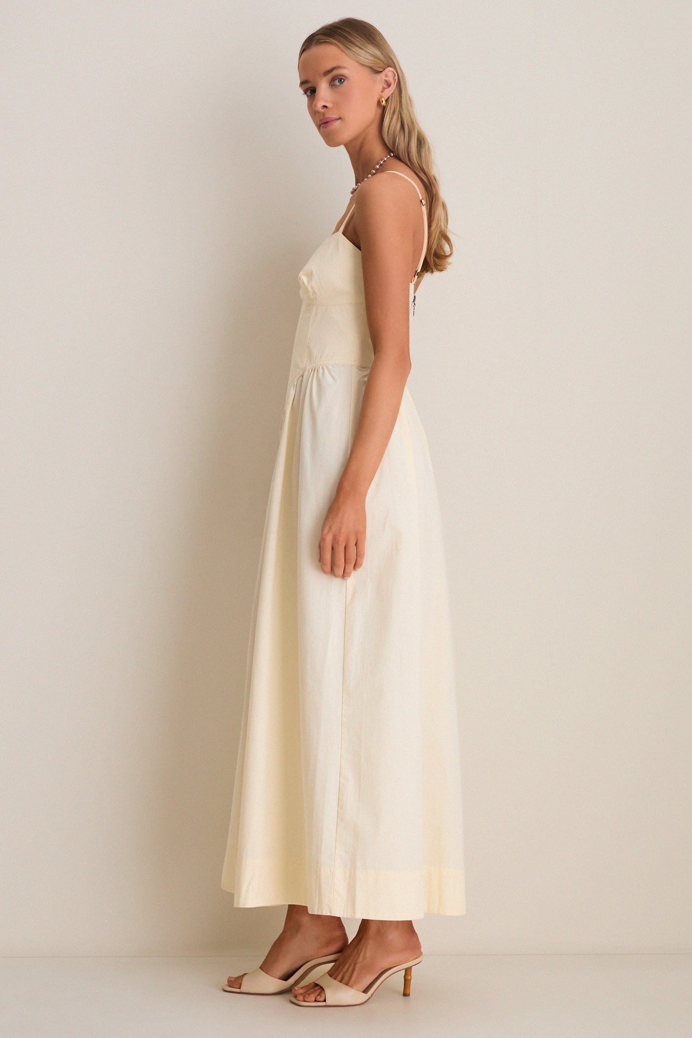 beige silk midi dress Lenore Silk Lace Halter Midi Dress / Ivory | MESHKI