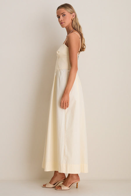 Beige Shell Waisted Midi Dress