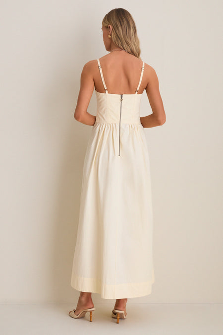 Beige Shell Waisted Midi Dress