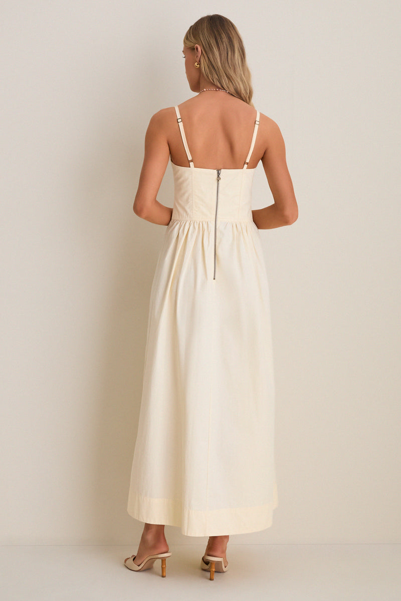 Beige Shell Waisted Midi Dress