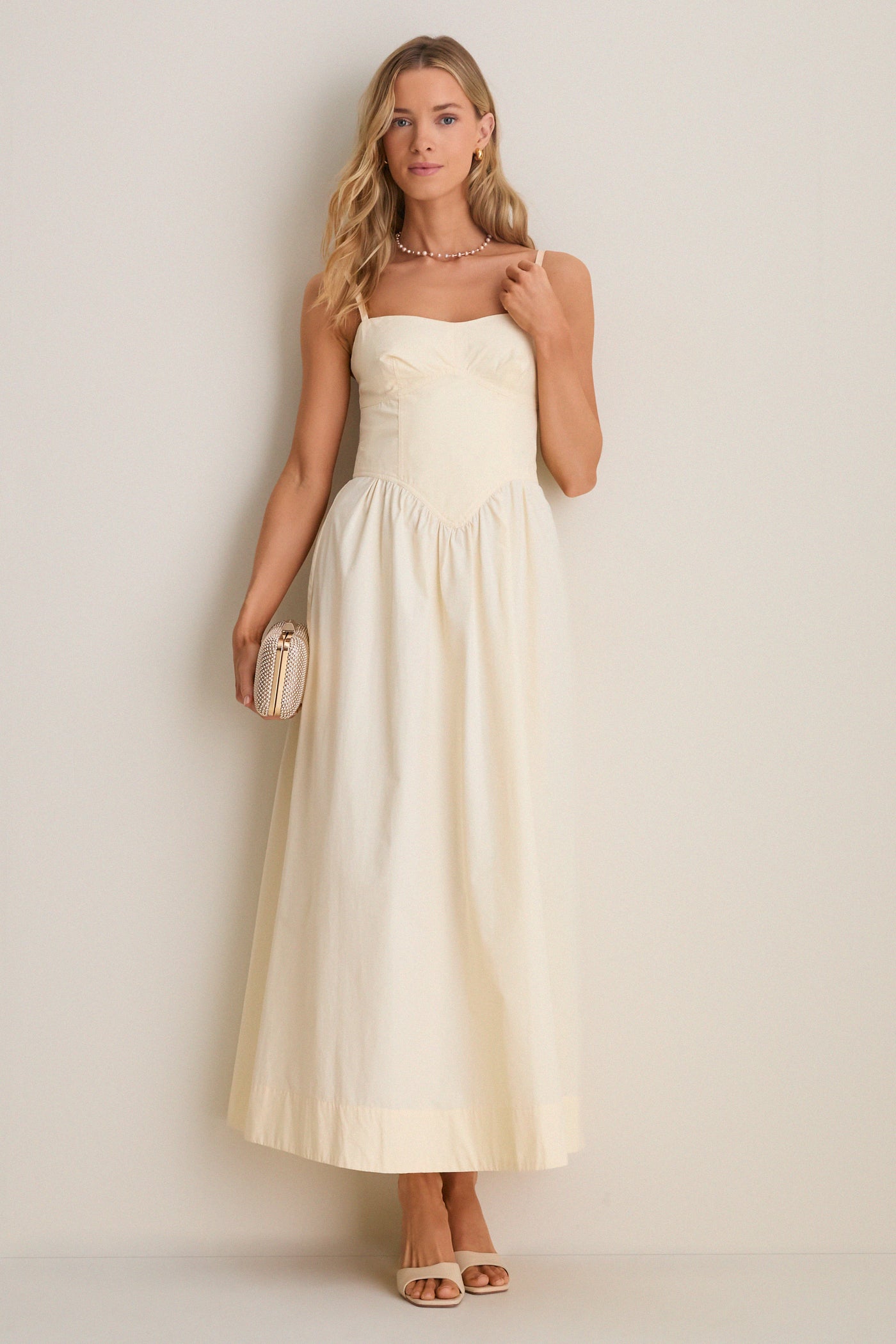 Dress To Beige Shell Waisted Midi Dress Beige Shell / XL Dress To Beige Shell Waisted Midi Dress Beige Shell / XL