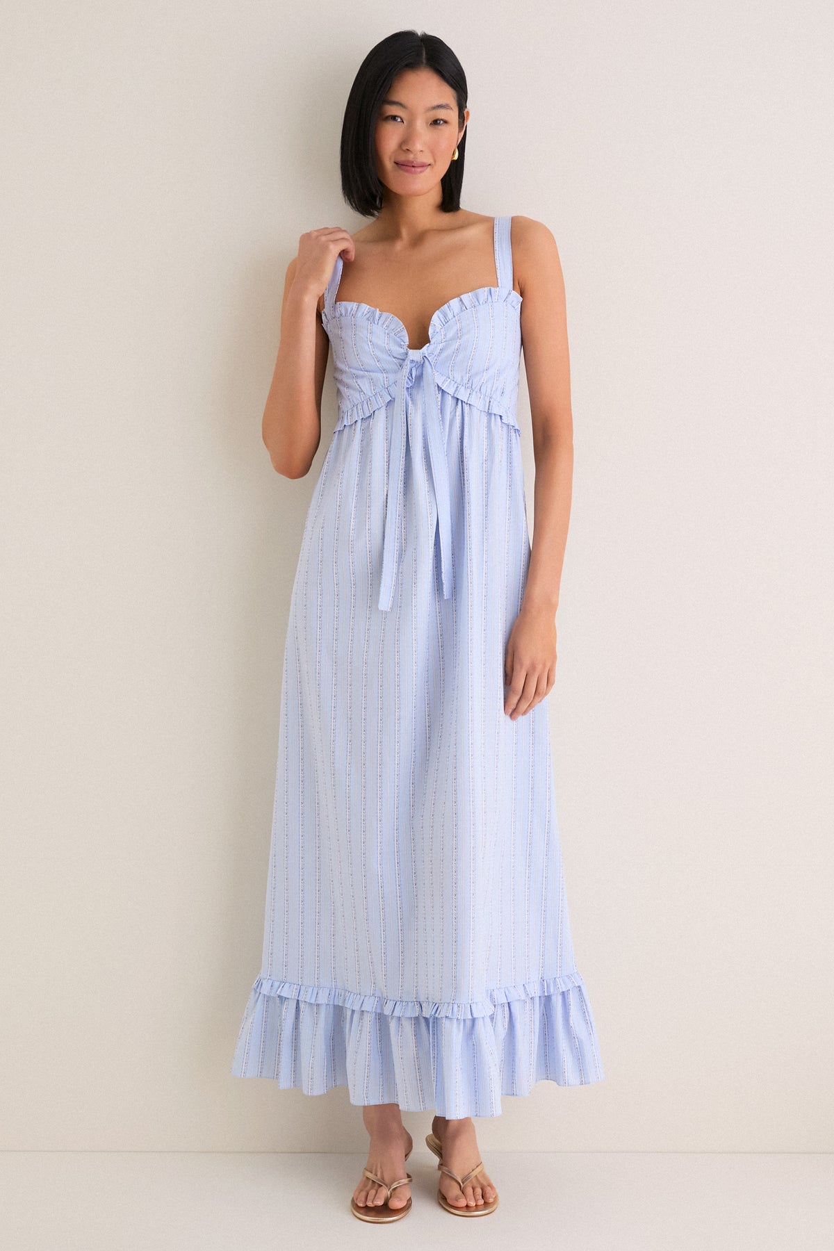Sky Blue Striped Ruffle Maxi Dress | Dress To